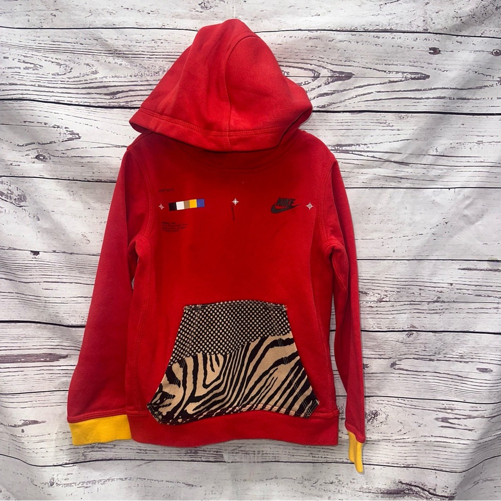 Nike Kids Red Hoodie with Zebra Pocket Size XS